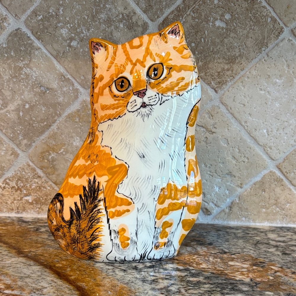 Cats by Nina Orange and White Tabby Cat Figurine Vase